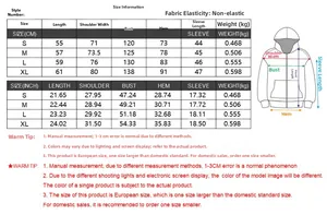 Detailed size chart for women hoodie with length and weight in cm and inches