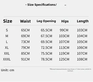 Detailed size chart for women wide leg yoga pants from S to XXXL with measurements