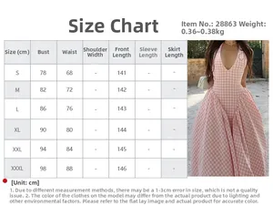 Tableau des tailles détaillé pour la robe licou élégante avec col en V et les mesures