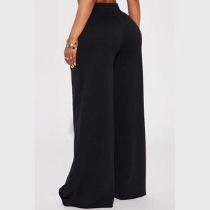 Rear view of black high-waisted wide-leg yoga pants featuring elastic waistband detail