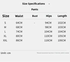 Tableau des tailles détaillé pour ensemble de pantalon femme de la taille S à XXL