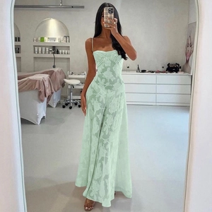Elegant mint green floral maxi dress with slim fit and spaghetti straps for parties