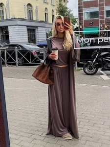 Women's 3-piece casual lounge set with long cardigan, crop top and high waist pants