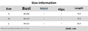 Detailed size chart for mesh strap dress showing bust and length measurements in cm
