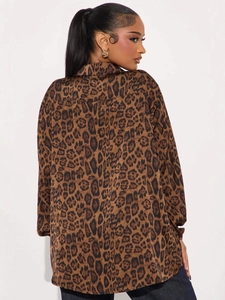 Chemise léopard classique pour femmes à manches longues, coupe ample et col boutonné
