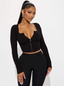 Women Solid Color Zipper Long Sleeve Top And Bottom Casual Sporty Set Crop Top And Tight Pants Outfit Fashion Streetwear