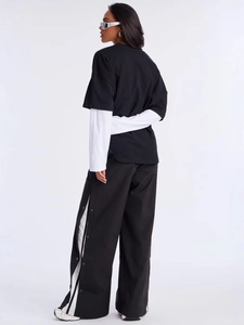 Women's streetwear loose layered T-shirt with side split button wide-leg sports pants