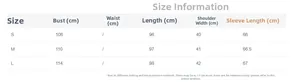 Detailed size chart for French lace-up tiered dress showing bust and length measurements