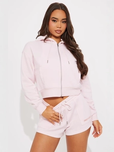 Rosafarbenes Set aus kurzem Zip-Hoodie und Shorts mit modischem Amalfi Coast Aufdruck
