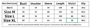 Size guide for rainbow print bodycon dress showing bust waist and hip measurements in cm