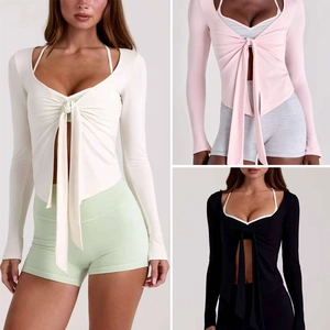 Gilet de Yoga à Nouer pour Femmes Top de Fitness à Manches Longues Séchage Rapide Protection Solaire Sport Activewear