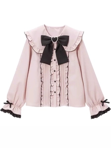 Camicetta Sweet Lolita da Donna con Grande Fiocco e Volant sulle Spalle Camicia Stile Giapponese a Maniche Lunghe Top