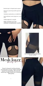 Dettaglio dell'inserto in rete e vita alta a V sui leggings neri da yoga fitness