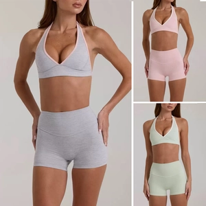Reggiseno Sportivo Donna Scollo a V Americana e Pantaloncini a Vita Alta Traspirante Asciugatura Rapida Yoga Fitness Palestra Allenamento Abbigliamento Sportivo Top e Bottom