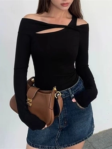 Women Sexy Off-Shoulder Yoga Long Sleeve Top Asymmetrical Cutout Slim Fit Activewear For Running Fitness Workout Gym Apparel