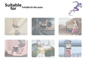 Collage of elastic heart-pattern yoga sets showing various colors in fitness scenarios