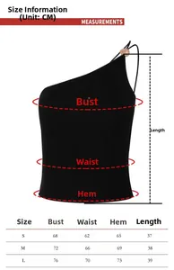 Size guide with measurements for the one-shoulder yoga sports bra in centimeters