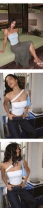 Detail of high-elasticity yoga crop tops showing multi-style necklines and snug fit