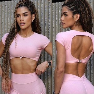 Ensemble Sport Femme Haut Yoga Dos Nu Et Pantalon Taille Haute Nylon Spandex Respirant Fitness Vêtements Avec Coussinets