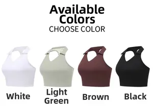 Deep V-neck polo yoga tank tops in white, light green, brown, and black color options
