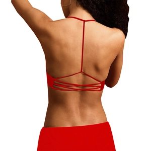 Soutien-Gorge de Yoga pour Femmes Top de Sport Avec Coussinets Intégrés Fines Brides Dos Croisé Nylon Élasthanne Top de Fitness