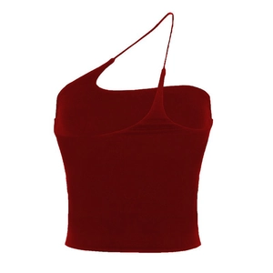 Detailansicht des weinroten One-Shoulder-Yoga-Sport-BHs mit asymmetrischem Träger