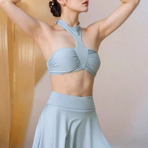 Women Halter Neck Yoga Sports Bra With Detachable Pads Hollow Out Ruched Fitness Workout Top Breathable High Elastic Activewear