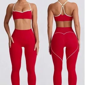 Women High Waist Yoga Sportswear Top And Bottom Heart Shape Butt Lifting Sports Bra Leggings Shorts Activewear Set