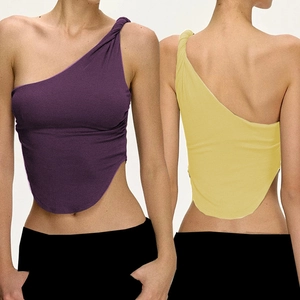 Top da Donna Casual Monospalla a Coste Senza Maniche Crop Top Asimmetrico Asciugatura Rapida Canotta Fitness Slim Fit per Allenamento Quotidiano
