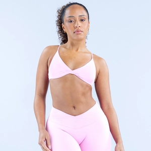 Rosa Rippstrick-Sport-Set mit nahtlosem Sport-BH und hoch taillierter Leggings mit Kreuzbund