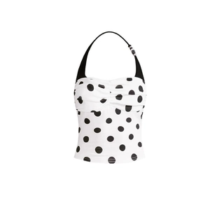 Haut de tankini dos nu blanc à pois noirs avec détails perlés sur les bretelles