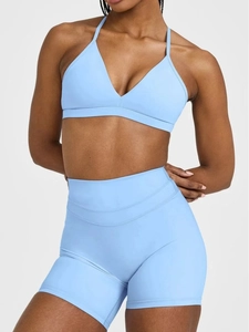 Damen Athletic Spandex Yoga Set Sexy V-Ausschnitt Sport BH Und High Waist Shorts Fitness Laufen Ärmelloses Workout Top Bottom