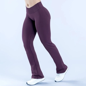 Women's plum purple high-waisted flared yoga pants with elastic fitness fabric