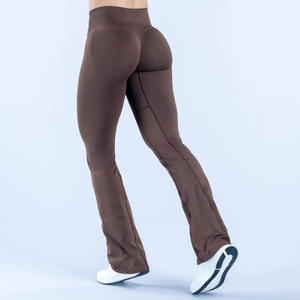 High waist yoga flare pants in dark brown with butt lifting design and wide waistband