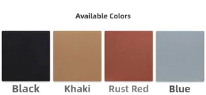 Detail showing high-quality seamless yoga fabric in Black, Khaki, Rust Red and Blue colors
