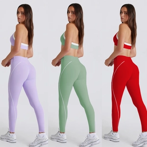 Three-piece yoga set with racerback sports bra and high-waisted leggings in multiple colors