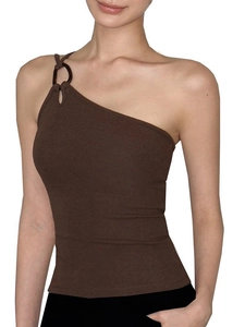 Soutien-gorge de sport yoga asymétrique avec boucle décorative en tissu Lycra marron