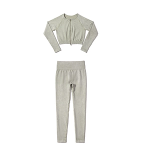 Details des nahtlosen Yoga-Sets mit Doppelreißverschluss-Jacke und High-Waist-Leggings