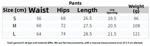 Size chart table for seamless yoga shorts detailing waist and hip measurements