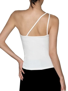 Soutien-gorge de yoga blanc à une épaule avec anneau ajouré et tissu Lycra