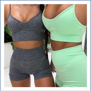 Conjunto de Yoga Sin Costuras para Mujer Sujetador Deportivo Camisola Pantalones Cortos de Cintura Alta Chándal de Fitness Arriba Y Abajo
