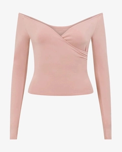 Damen Yoga-Oberteil in Lotusrosa mit schulterfreiem Design und langen Ärmeln