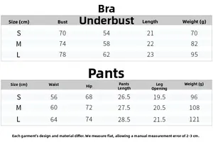 Tableau des tailles détaillé pour ensemble de yoga sans couture femme avec mesures en cm