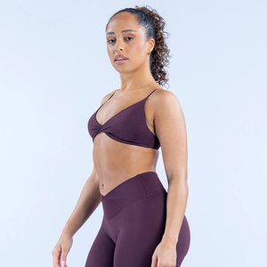 Dunkelviolettes Set aus nahtlosem Sport-BH und hoch taillierten Yoga-Leggings für Damen