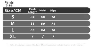 Tabella taglie per pantaloni yoga senza cuciture con misure dettagliate in CM