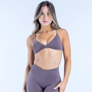Nahtloses Yoga-Set mit Überkreuz-Sport-BH und High-Waist V-Schnitt Leggings in Mauve