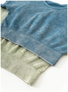 Texture de maille détaillée des hauts de yoga sans couture avec effet délavé