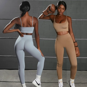Women Seamless Yoga Set Sexy Strap Sports Bra and High Waist Leggings Gym Fitness Workout Outfits Top And Bottom