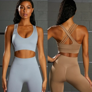Seamless Ribbed Yoga Sports Bra And High Waist Leggings For Women Moisture Wicking Athletic Workout Fitness Apparel