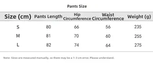 Size guide table for high waist seamless wave texture yoga leggings in sizes S to L